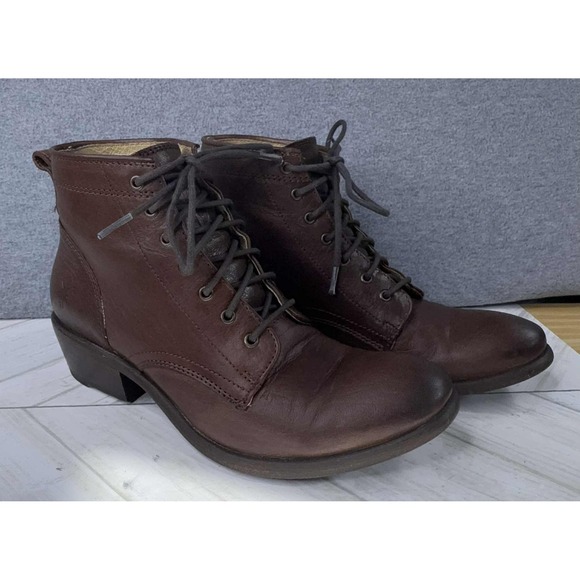 Frye Carson Ankle Boots Brown Lace Up Leather Womens Size 6.5 Boho Rare Vintage - Picture 1 of 11